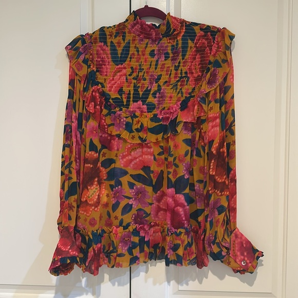 FARM Rio Floral Ruffle Blouse - Pink and Yellow - Picture 4 of 5